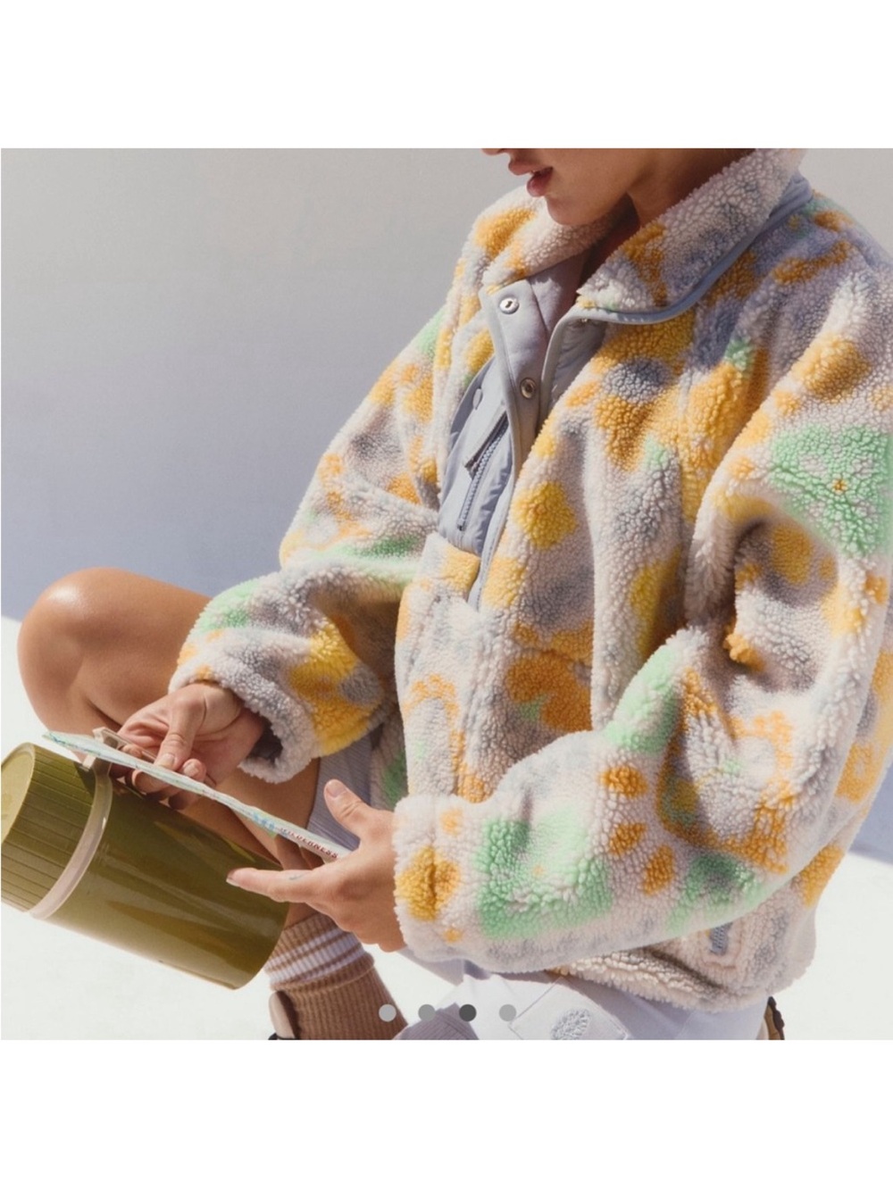 Free People FP Movement Hit The Slopes Printed Fleece Pullover In Lily Pad Combo - Picture 2 of 9